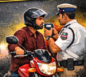 హైదరాబాద్లో ట్రాఫిక్ పోలీసుల స్పెషల్ డ్రైవ్: రెండు రోజుల్లో 492 మందిపై కేసులు నమోదు Hyderabad Traffic Police conducting drunk and drive test on a motorist
