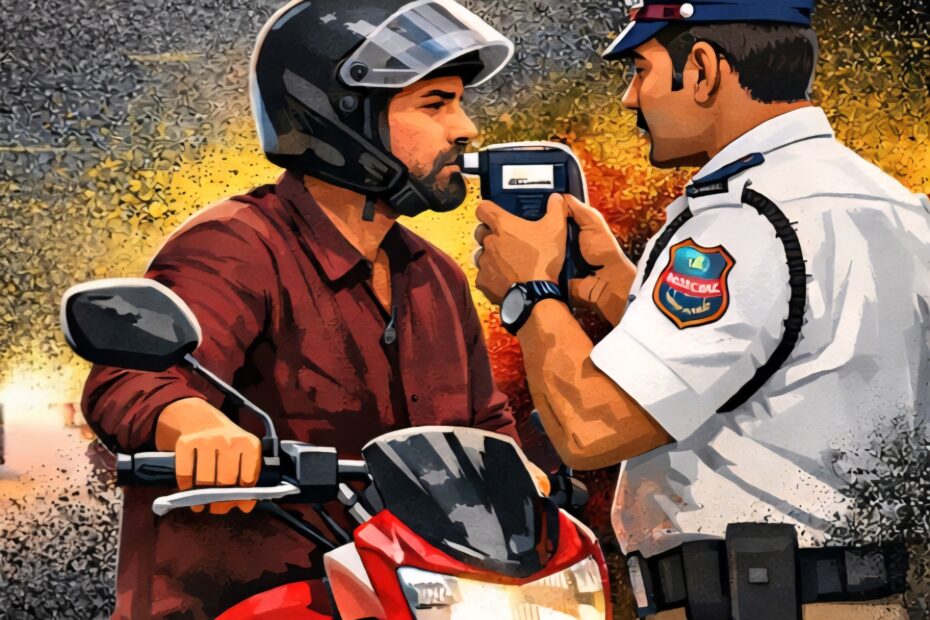Hyderabad Traffic Police conducting drunk and drive test on a motorist