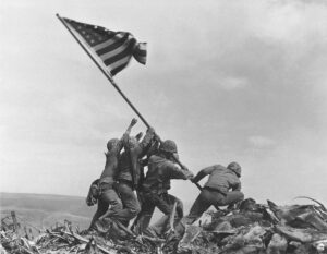 Joe Rosenthal's famous photo of U.S. Marines raising the flag on Mount Suribachi