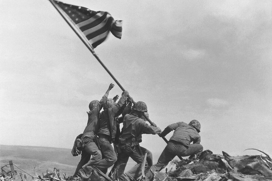 Joe Rosenthal's famous photo of U.S. Marines raising the flag on Mount Suribachi