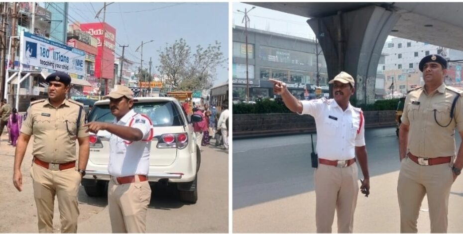 రాజేంద్రనగర్ పరిధిలో ఫుట్‌పాత్ ఆక్రమణలను తొలగిస్తున్న హైదరాబాద్ ట్రాఫిక్ పోలీసులు.