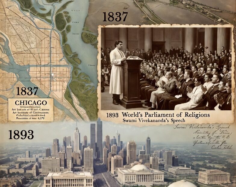చికాగో నగర ఆవిర్భావం మరియు స్వామి వివేకానంద చారిత్రక ప్రసంగం దృశ్యాలు