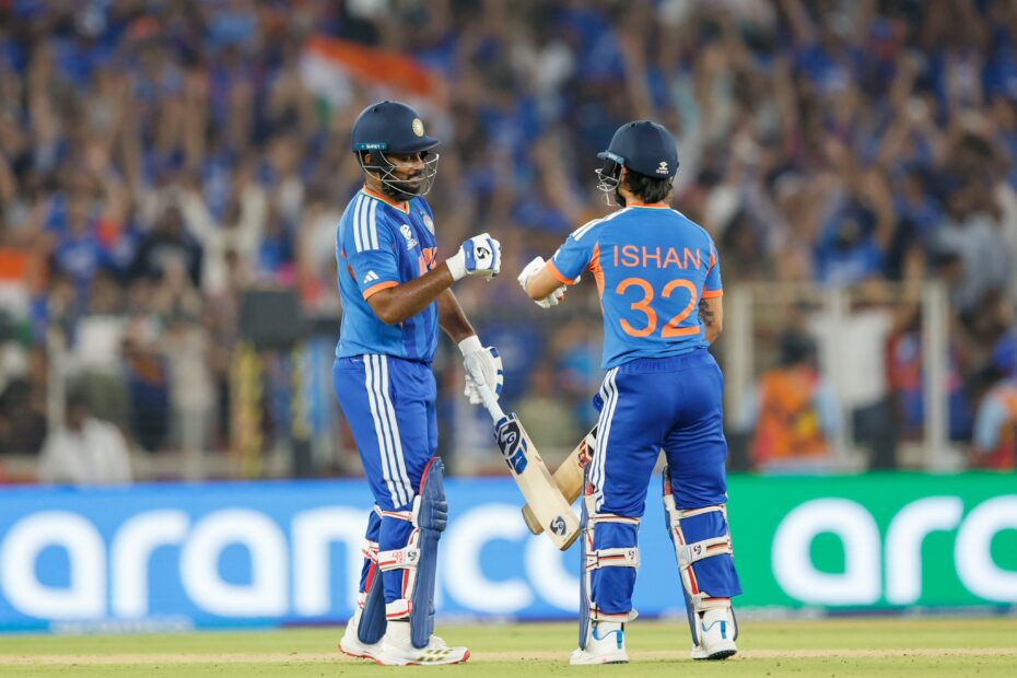 Indian cricketers Sanju Samson and Ishan Kishan batting in T20 World Cup 2026 Final against New Zealand