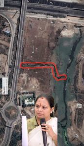 మూసీ నది శాటిలైట్ వ్యూ మరియు బీఆర్ఎస్ నాయకురాలు కవిత ప్రెస్ మీట్ ఫోటో