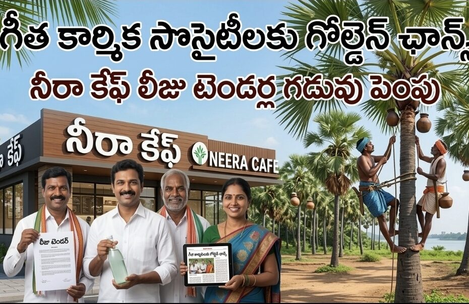 హైదరాబాద్ నీరా కేఫ్ మరియు తాటి తోటతో గీత కార్మికుల ఫోటో - టెండర్ గడువు పెంపు.