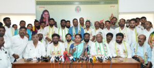 Kalvakuntla Kavitha addressing media about her new political party.