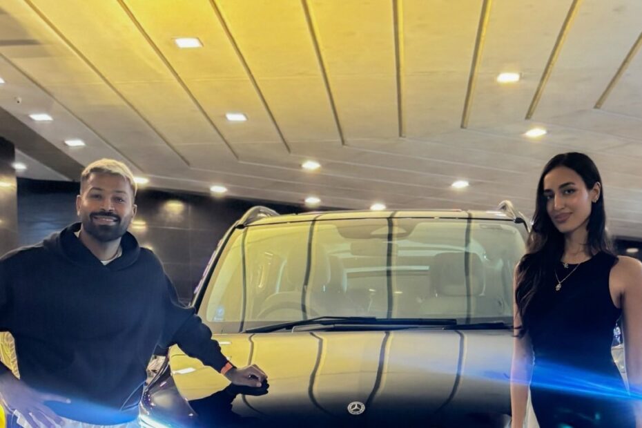 Hardik Pandya and Mahieka Sharma with their new Mercedes Benz V Class car