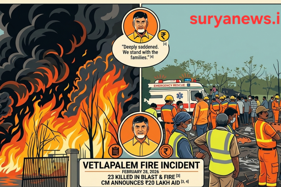 వేట్లపాలెం బాణాసంచా కేంద్రం పేలుడు ధాటికి కూలిపోయిన భవనం మరియు సహాయక చర్యలు