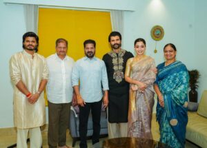 విజయ్ దేవరకొండ, రష్మిక మందన్న మరియు కుటుంబ సభ్యులతో సీఎం రేవంత్ రెడ్డి
