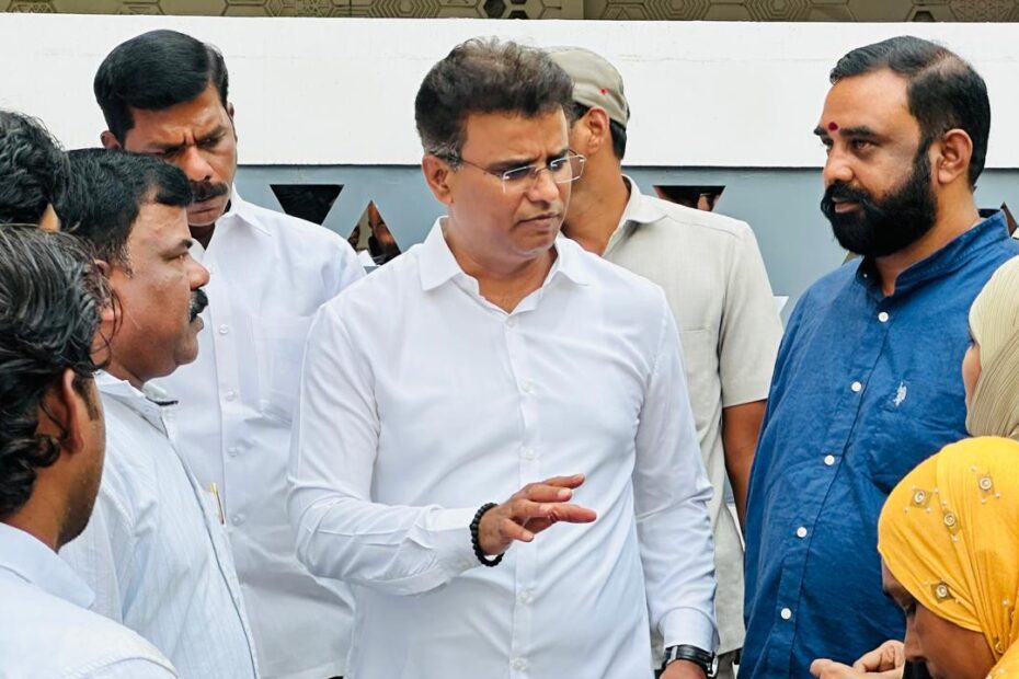 MLA KP Vivekanand receiving representations from people at Quthbullapur