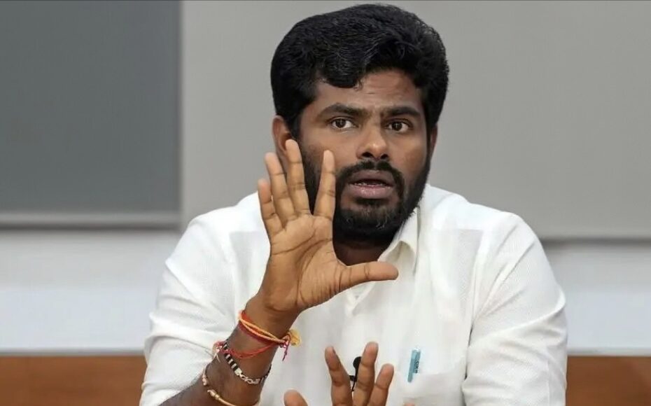 BJP leader Annamalai talking to media at airport