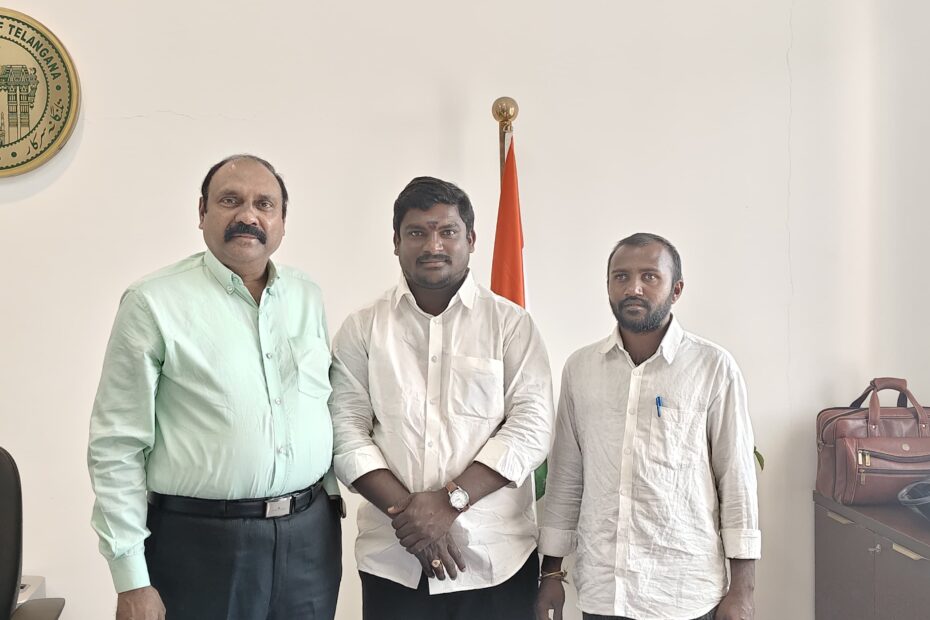 Goud Student Association President Molkapuri Srikanth Goud meeting Irrigation Secretary Sridhar IAS.
