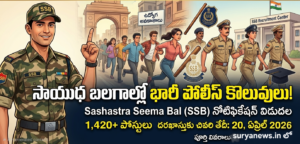 SSB Recruitment 2026 Notification Poster in Telugu by Surya News.