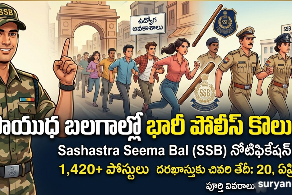 SSB Recruitment 2026 Notification Poster in Telugu by Surya News.
