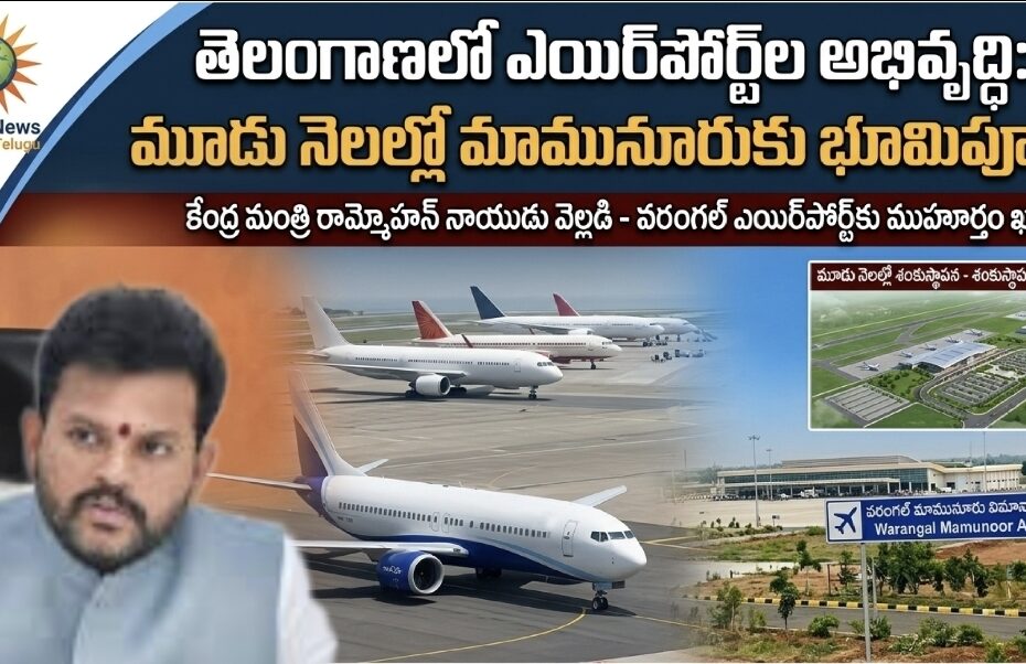 Union Ministers Ram Mohan Naidu and Kishan Reddy discussing Telangana airport projects.