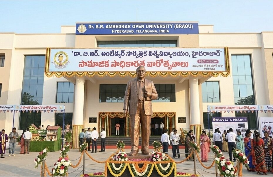 Ambedkar Open University Admin Building and Statue