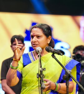 Kalvakuntla Kavitha launching her new political party Telangana Rashtra Sena.