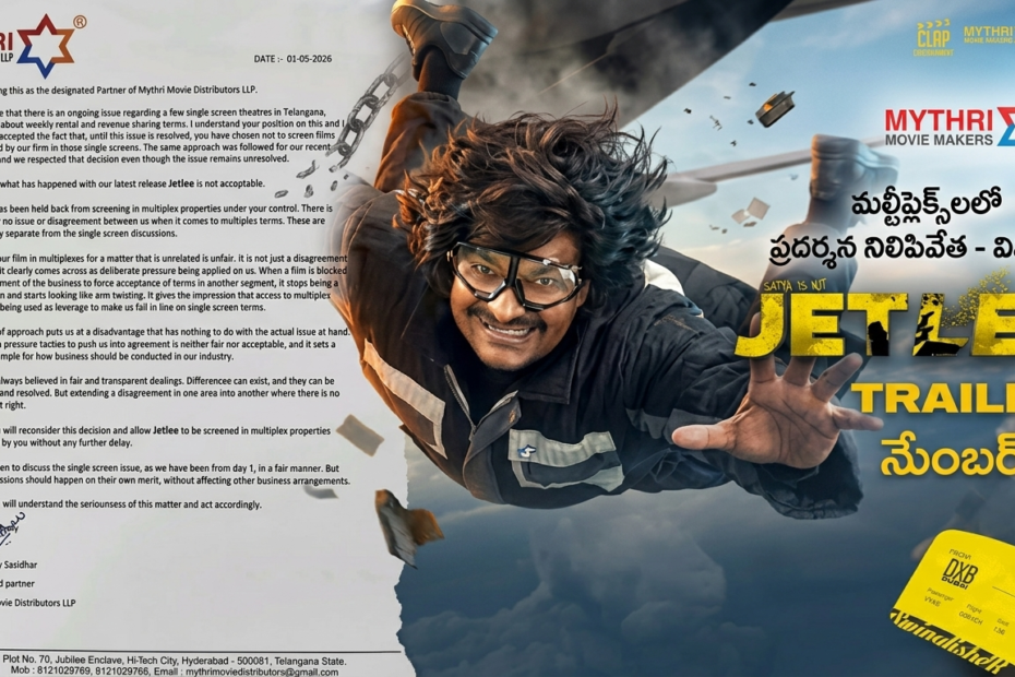 Mythri Movie Distributors official letter regarding Jetlee movie screening issue.
