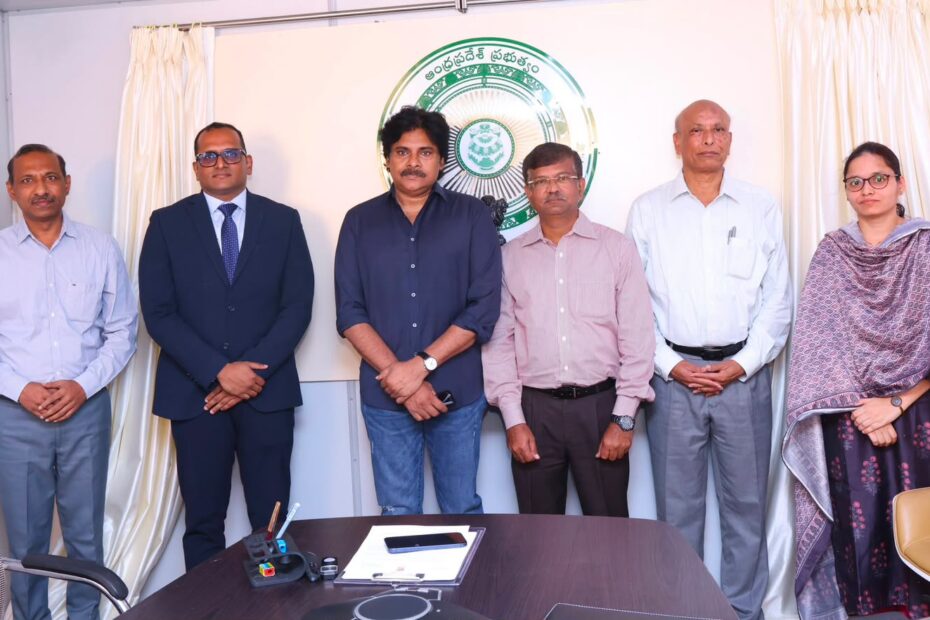 Deputy CM Pawan Kalyan during MoU signing with IIT Madras for Uppada coastal protection wall